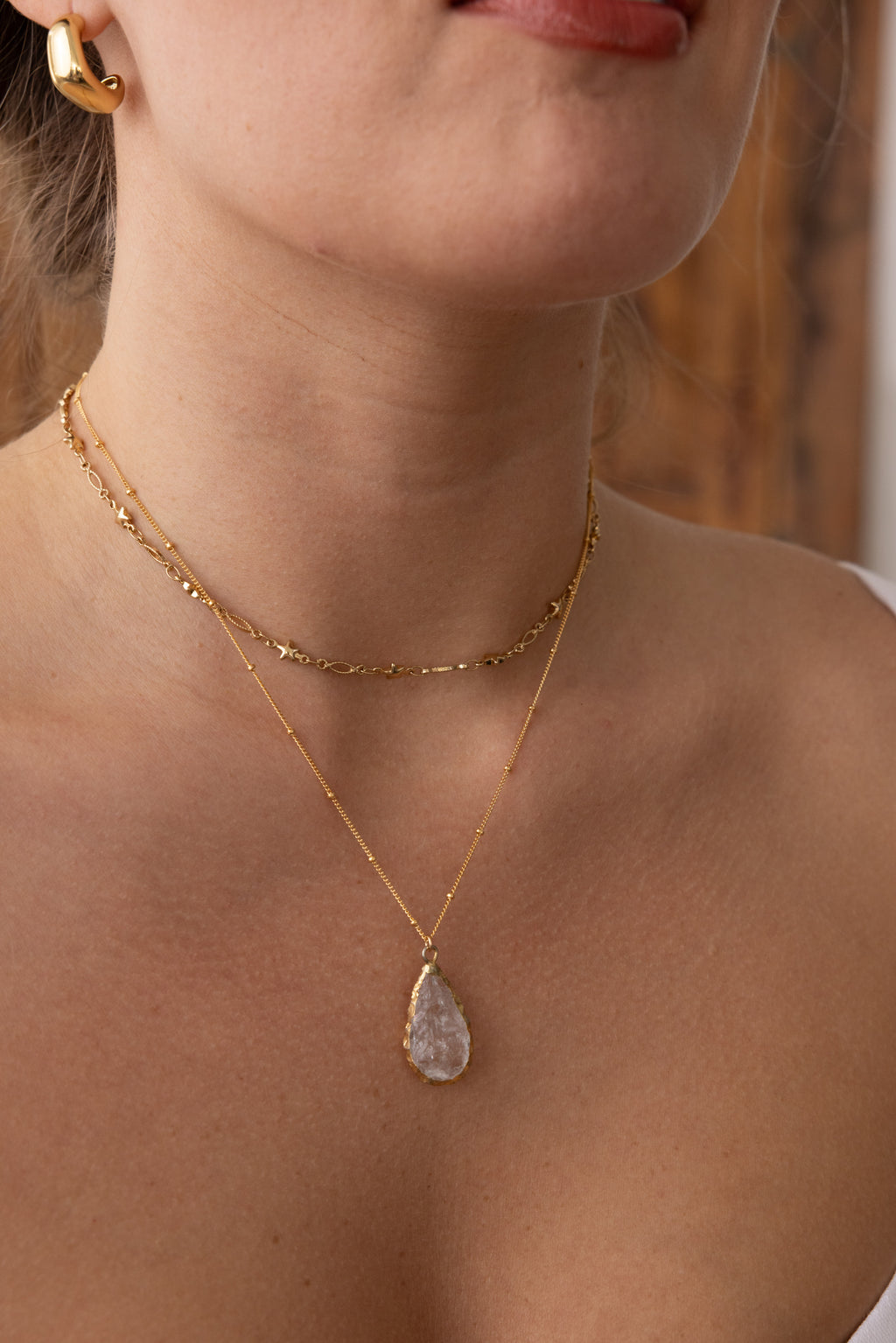 Rough Cut Crystal Quartz Teardrop Necklace