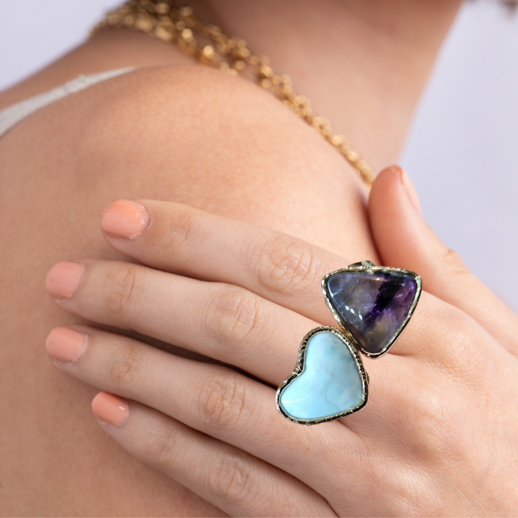 Larimar Heart Cocktail Ring