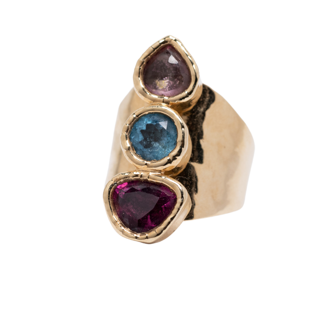 Blue Topaz, Amethyst & Garnet Cocktail Ring