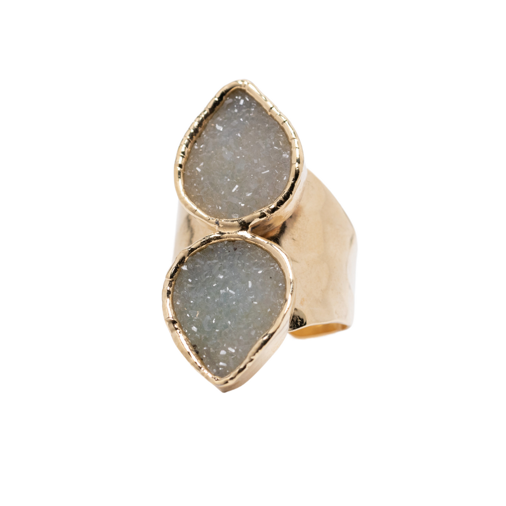 Double White Druzy Cocktail Ring