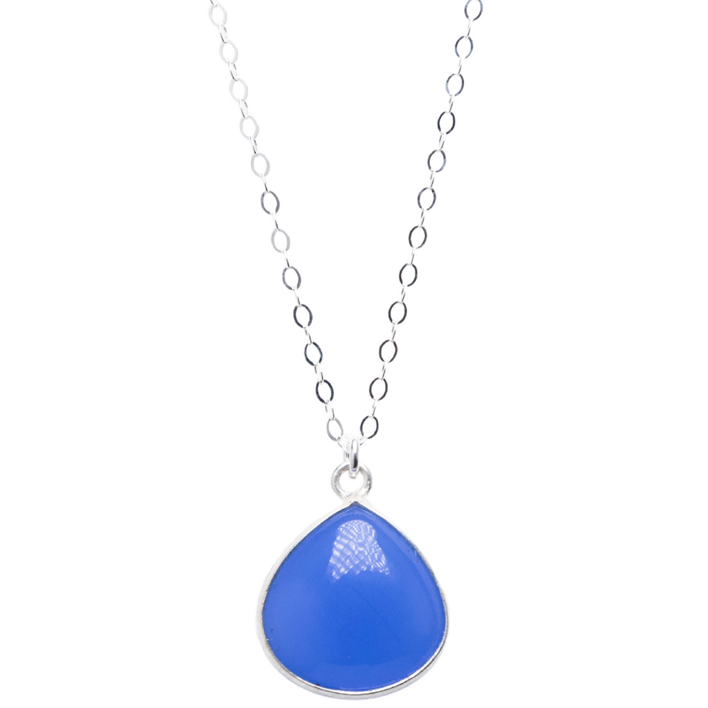 Purple Chalcedony Teardrop Necklace in Silver