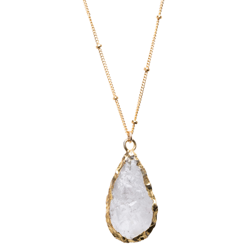 Rough Cut Crystal Quartz Teardrop Necklace