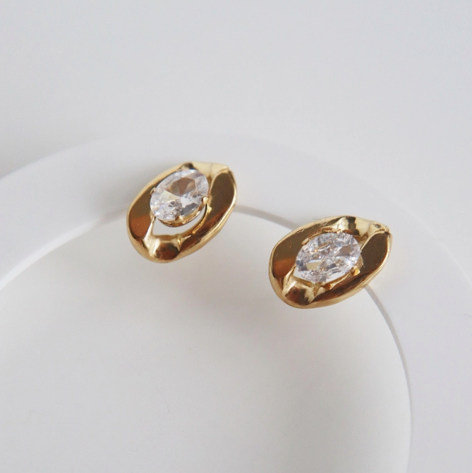 Gold Halo CZ Stud Earrings