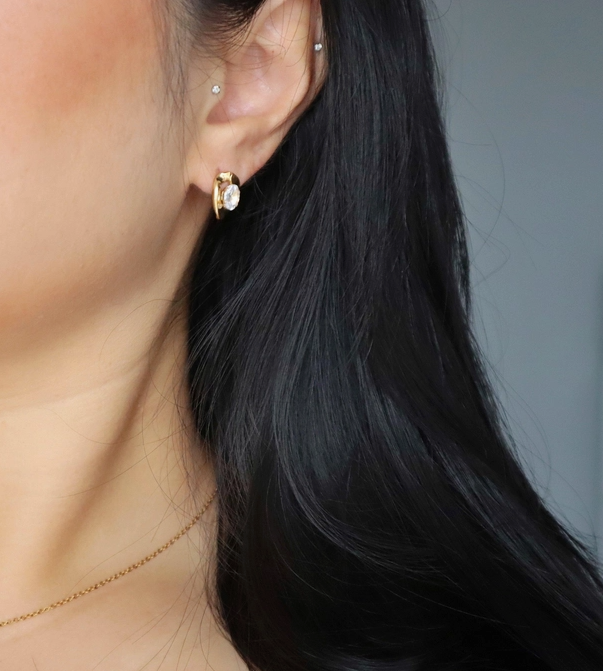 Gold Halo CZ Stud Earrings