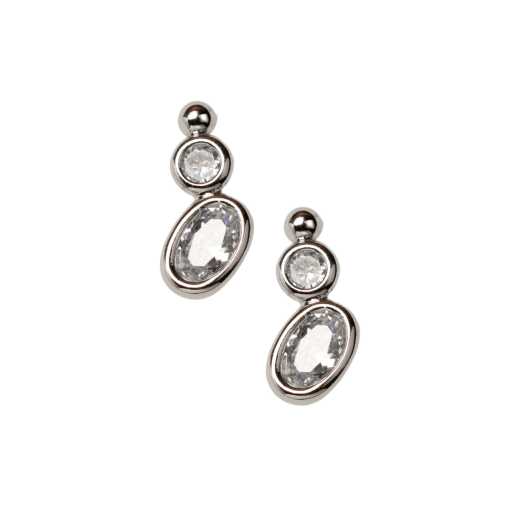 Silver Triple CZ Oval Studs