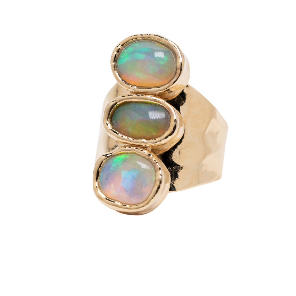 Triple Ethiopian Opal Cabochon Cocktail Ring