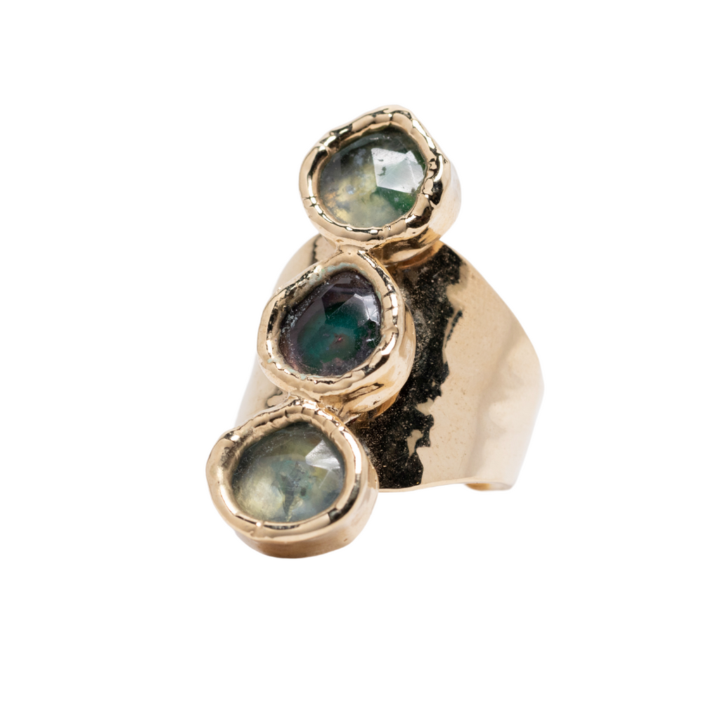 Triple Prestolite & Green Amethyst Cocktail Ring