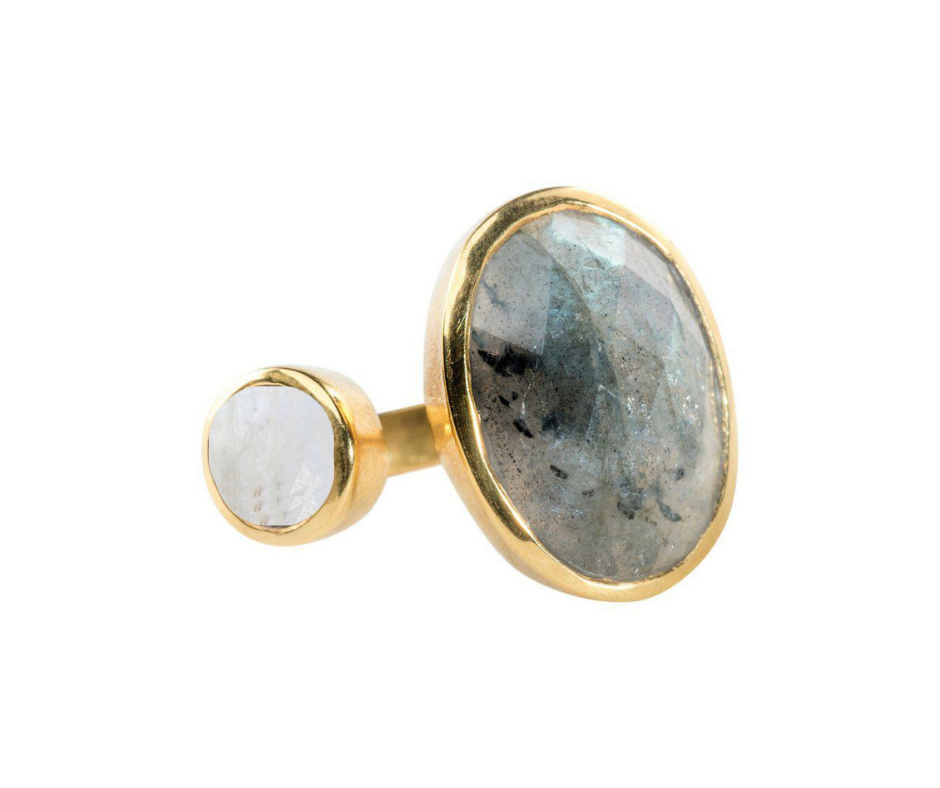 Hugging Ring in Labradorite & Moonstone