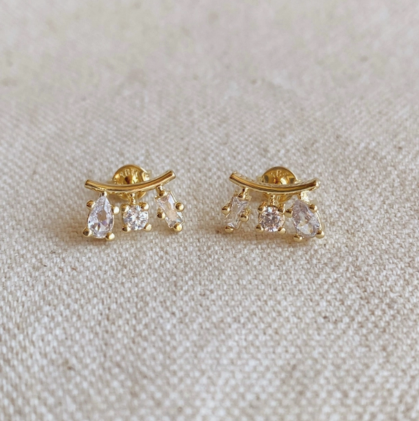 Triple CZ Stud Earrings